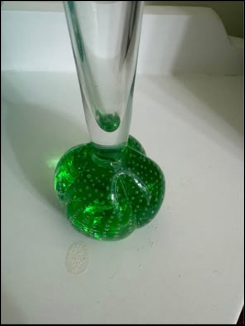 Emerald green bubble glass bud vase, gorgeous